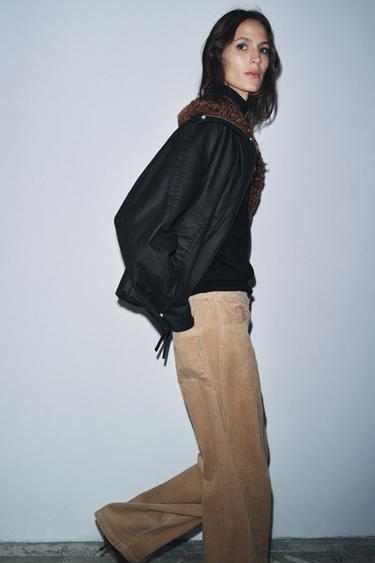 FAUX SHEARLING BOMBER JACKET ZW COLLECTION - Black by Zara - Image 4