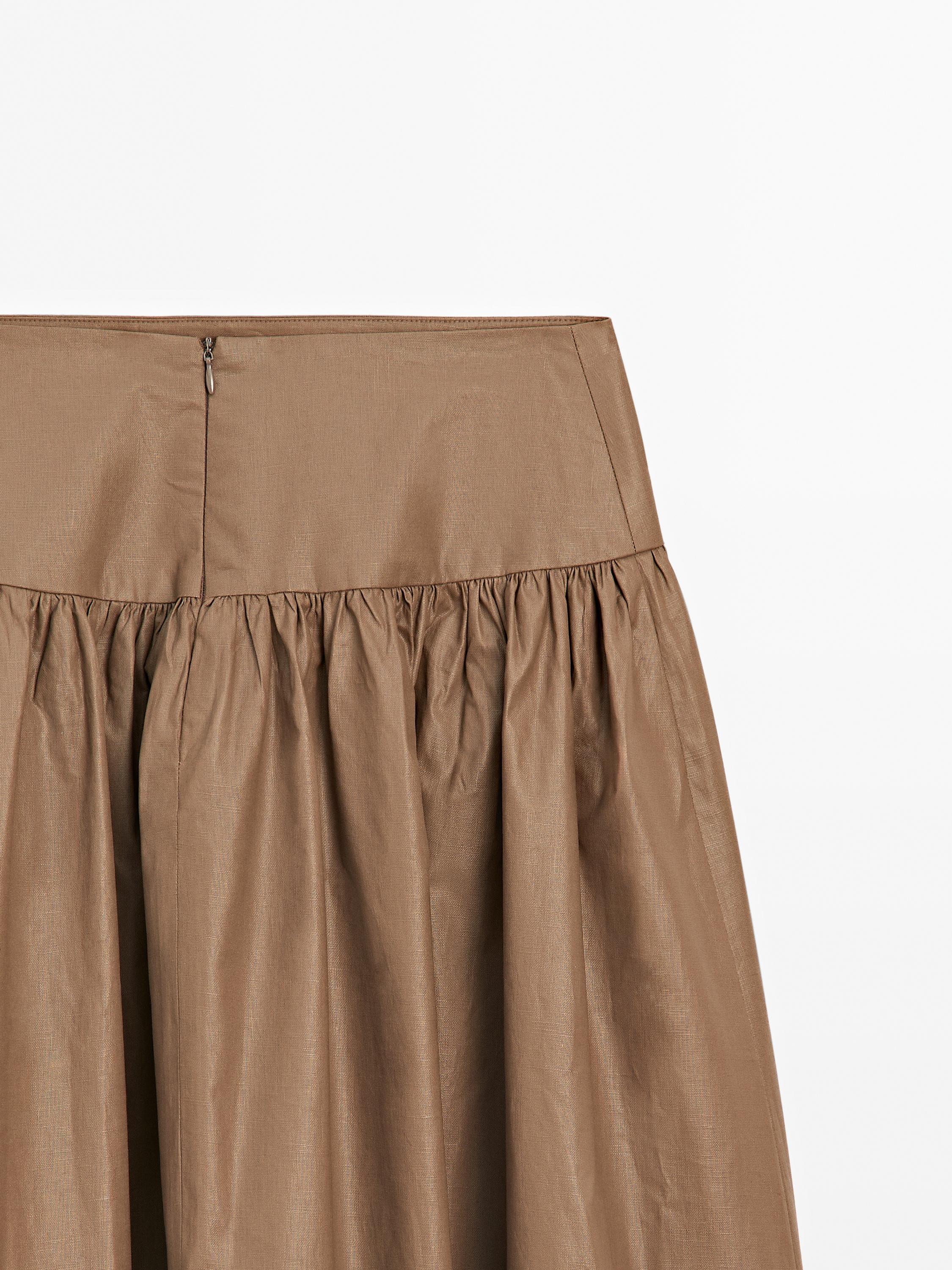 Jupe midi en tissu festonné avec empiècement - Studio
