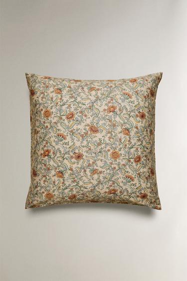 FLORAL PRINT SATEEN PILLOWCASE (300 THREAD COUNT) - Light beige by Zara - Image 1