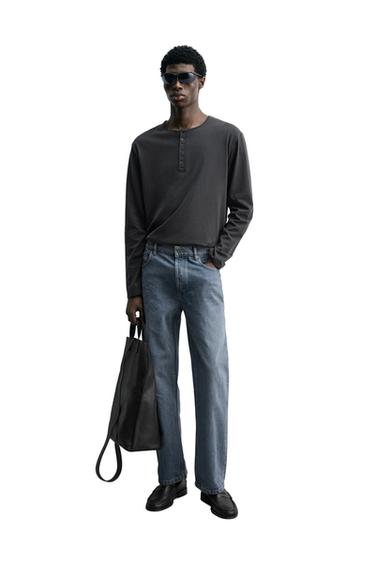 HENLEY NECK T-SHIRT - Dark grey by Zara