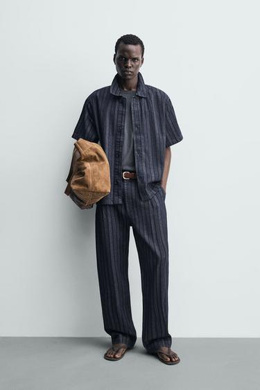 PANTALÓN CHINO RAYAS RELAXED FIT - Azul de Zara