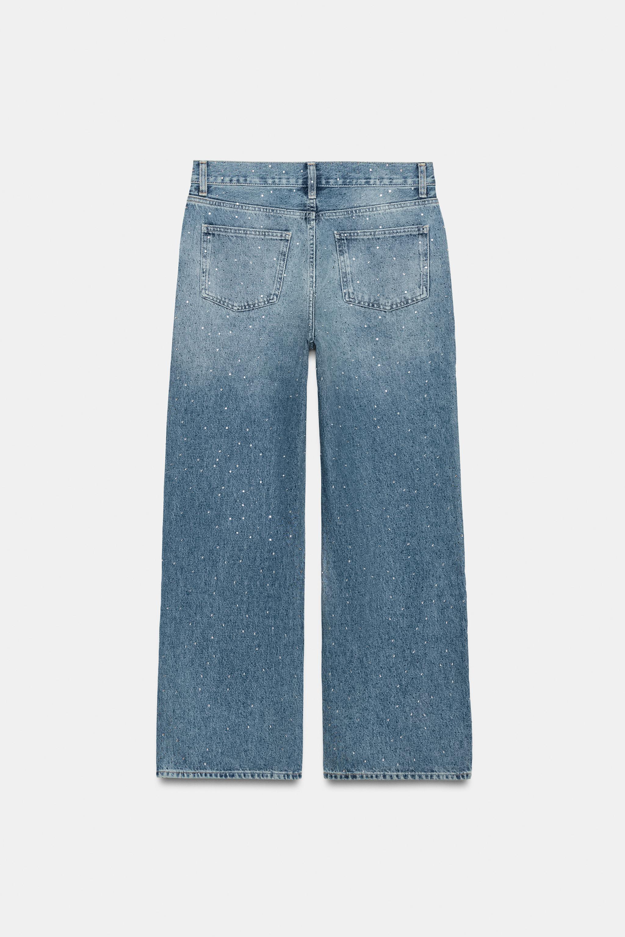 Женские джинсы Zara ZW COLLECTION MID-RISE WIDE LEG RHINESTONE JEANS — фото 6