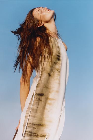 Zara TIE DYE LINEN BLEND DRESS - Brown / Ecru - Image 0