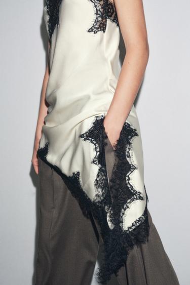 ROBE ASYMÉTRIQUE EN DENTELLE ZW COLLECTION - Écru / Noir de Zara - Image 1