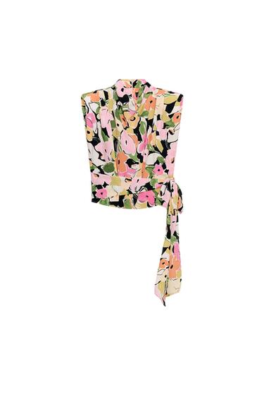 FLORAL PRINT TOP WITH SHOULDER PADS AND BELT - Pink / White by Zara