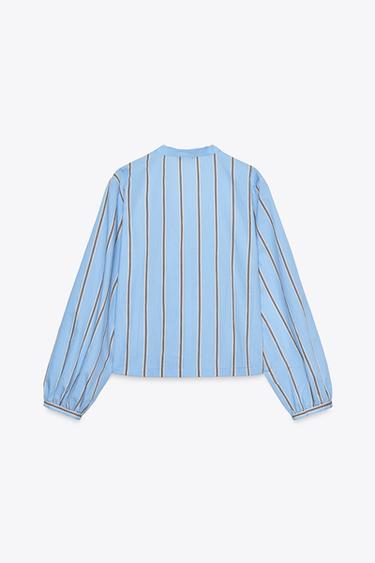 STRIPED POPLIN SHIRT WITH TIES - Sand / Blue by Zara - Image 8