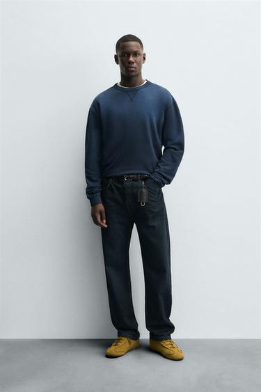 SWEAT COL ROND DÉLAVÉ - Bleu de Zara