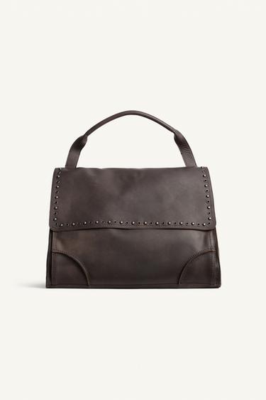 STUDDED LEATHER CROSSBODY BAG - Brown by Zara