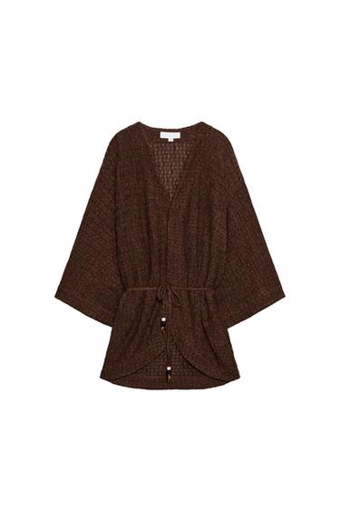 CHAQUETA CINTURÓN EFECTO ARRUGADO - Marrón de Zara