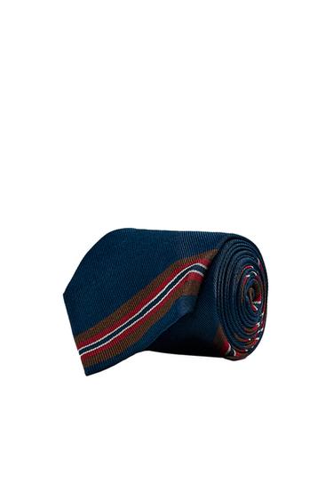 ربطة عنق 100% حرير مخططة - بني-أزرق الخاص بـ Zara