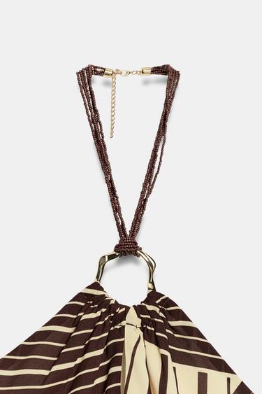 TOP HALTER IMPRIMÉ FANTAISIE - Écru / Marron de Zara - Image 8