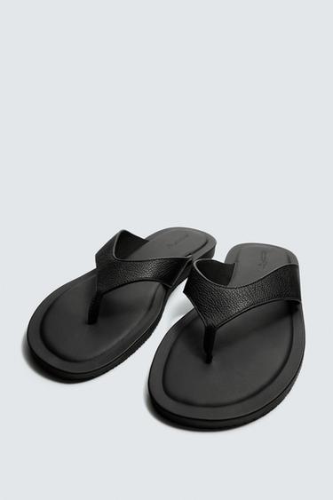 LEATHER STRAPPY SANDALS - Black by Zara - Image 1