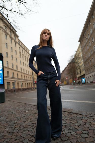 TRF HIGH-WAIST EXTRA WIDE-LEG JEANS - Dark indigo by Zara