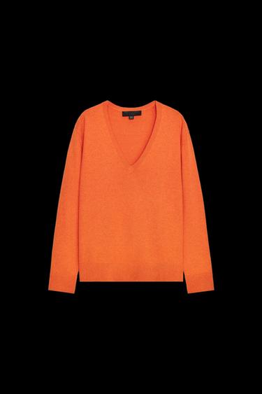 Zara V-NECK BASIC KNIT SWEATER - Orange