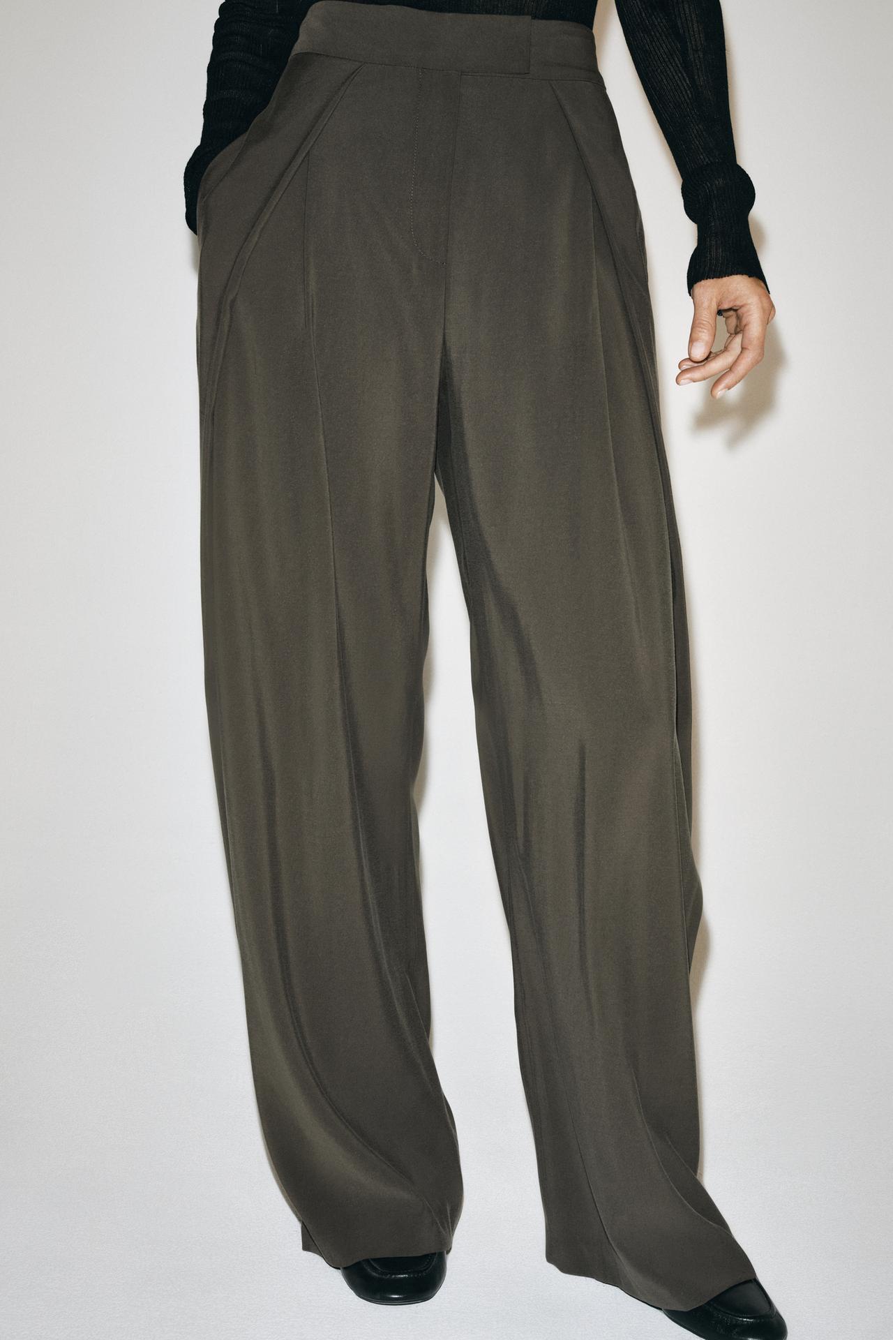 ZW COLLECTION PLEATED WAISTBAND PANTS — Khaki