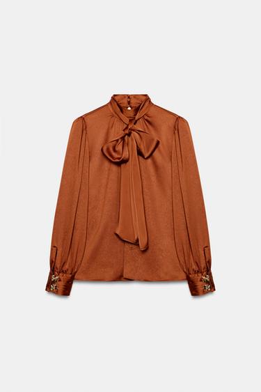 CAMISA SATINADA LAZADA - Naranja quemado de Zara - Imagen 0