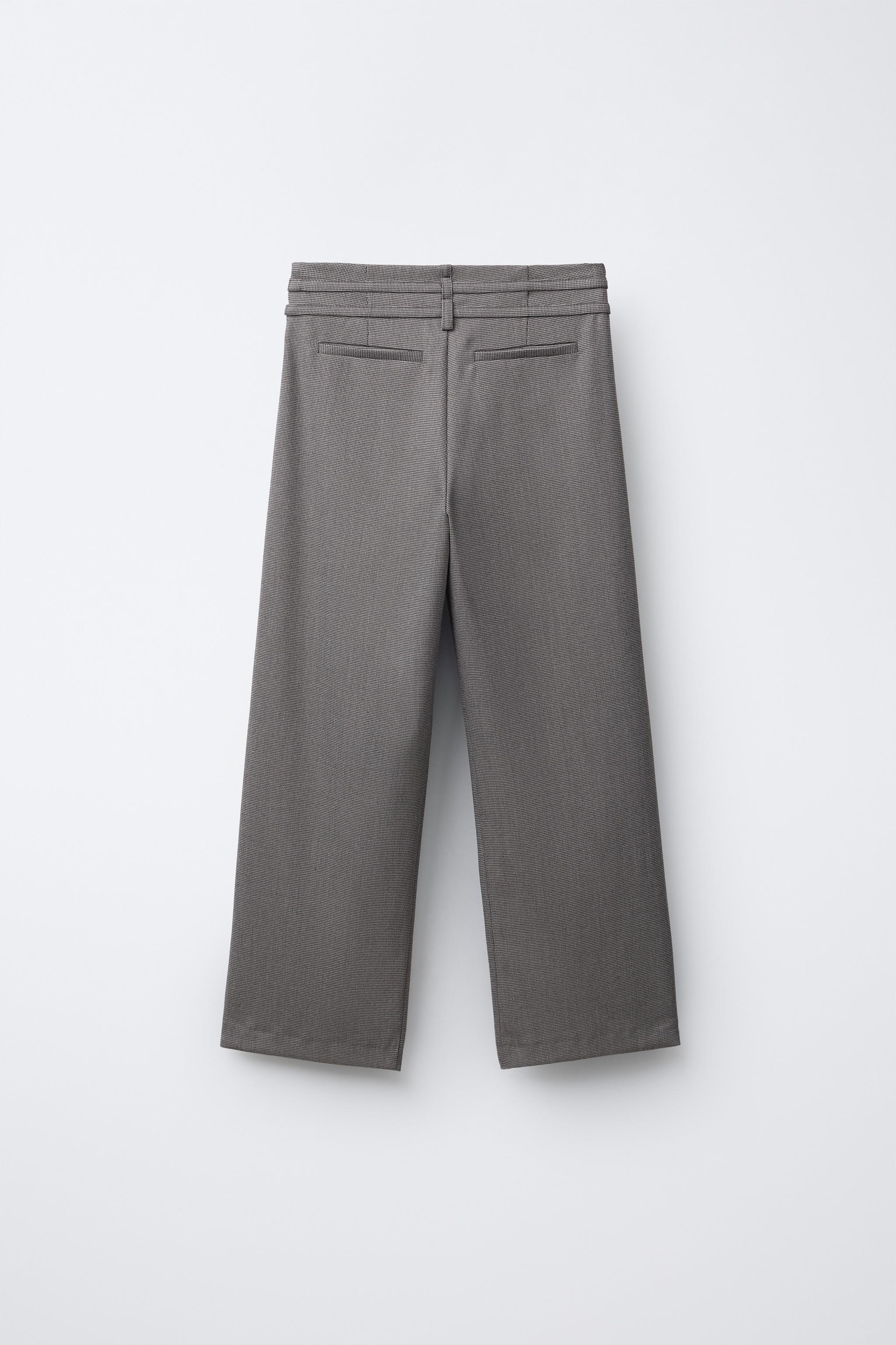 その他 ZarathustraSP WIDE LEG HOUNDSTOOTH DOUBLE BELT PANTS - Mink | ZARA United States