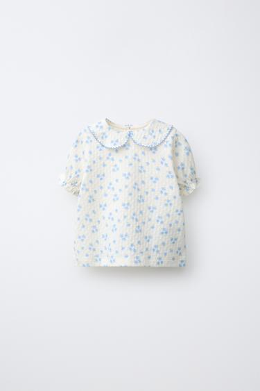 Zara FLORAL TEXTURE T-SHIRT - Ecru - Image 0