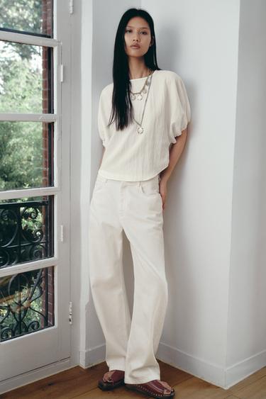 ZW COLLECTION 中腰酒桶版牛仔褲 - 白色 by Zara