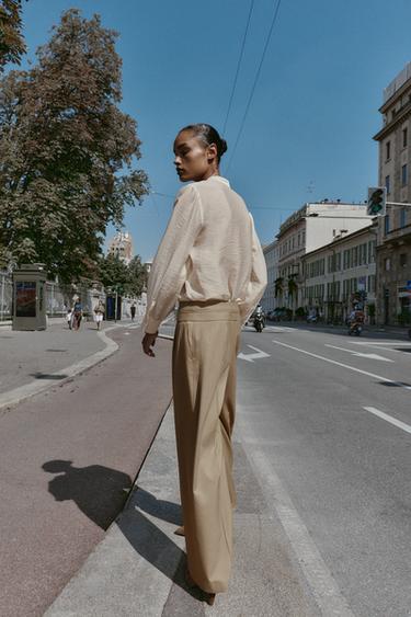 GOLD BUTTON WIDE-LEG TROUSERS - Sand by Zara - Image 3