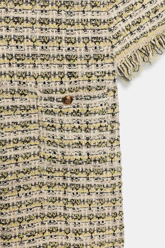 ROBE EN MAILLE STRUCTURÉE EFFRANGÉE - Jaune de Zara - Image 6