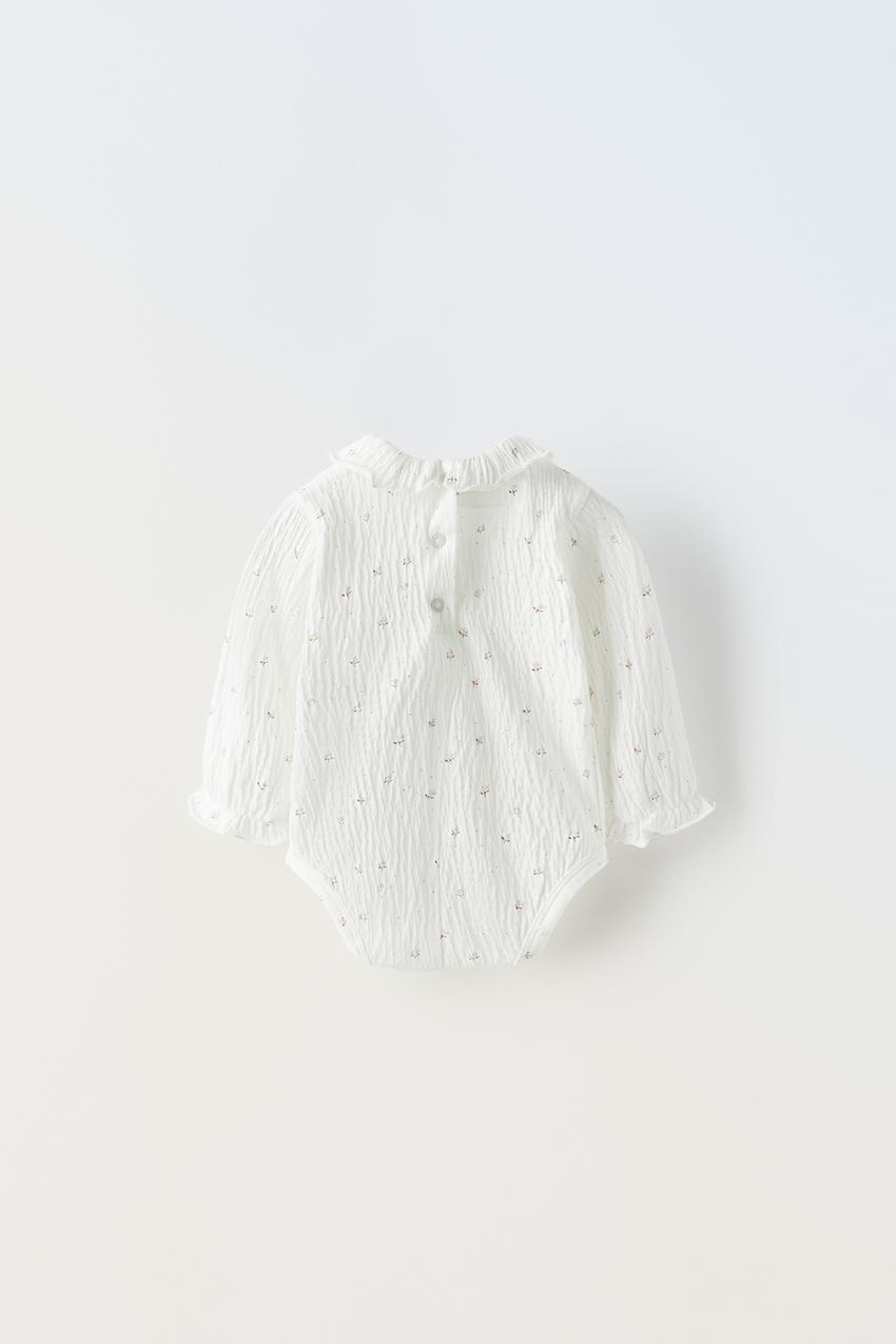 Zara floral faux wrap knit front long sleeve bodysuit sz S