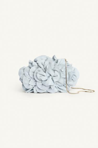 LIMITED EDITION LEATHER FLORAL CLUTCH - Blue by Zara