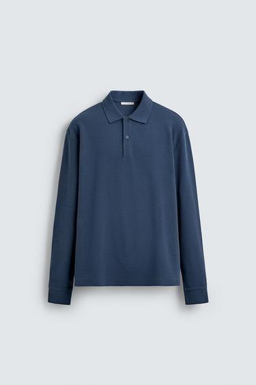 STRIPED TEXTURED POLO SHIRT - Bluish by Zara
