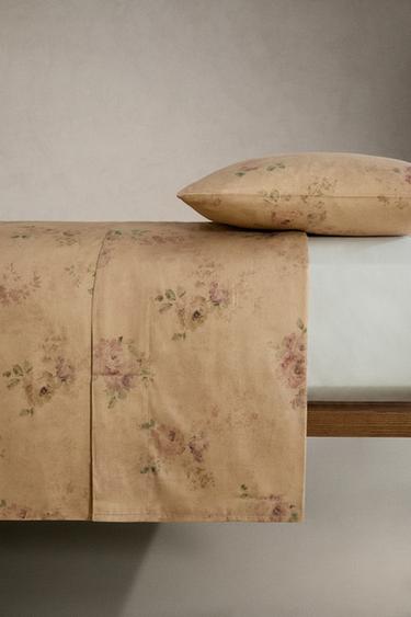 FLORAL PRINT SATEEN FLAT SHEET - Ochre by Zara - Image 2