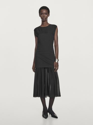 Zara Contrast semi-sheer midi dress - Black - Image 0