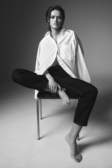 JEANS ZW COLLECTION CIGARETOVÉHO STŘIHU SE STŘEDNĚ VYSOKÝM PASEM - Modrá od Zara