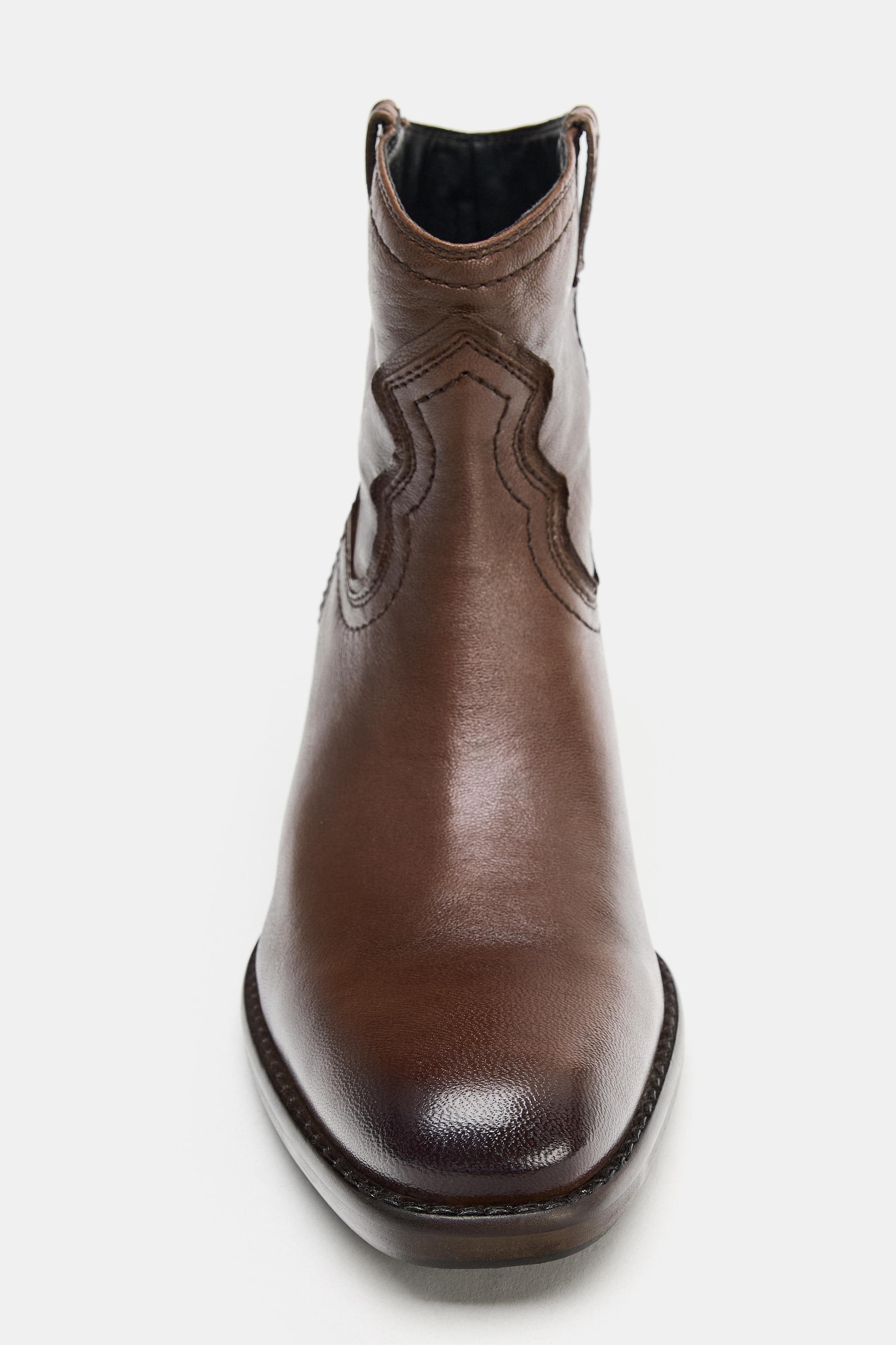 WORN EFFECT LEATHER COWBOY ANKLE BOOTS