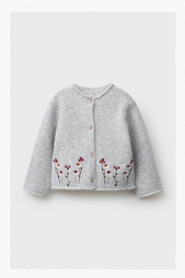 КАРДИГАН С ВЫШИТЫМИ ЦВЕТАМИ — СЕРЫЙ С МЕЛАНЖЕВЫМ ЭФФЕКТОМ от Zara