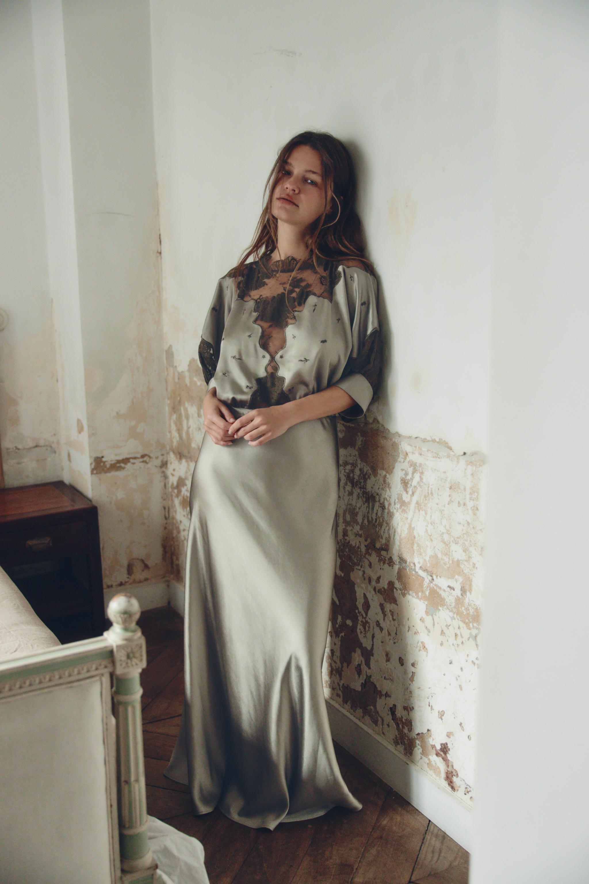SATIN LACE DRESS - Gray green | ZARA United States SATIN LACE DRESS - Gray green | ZARA United States