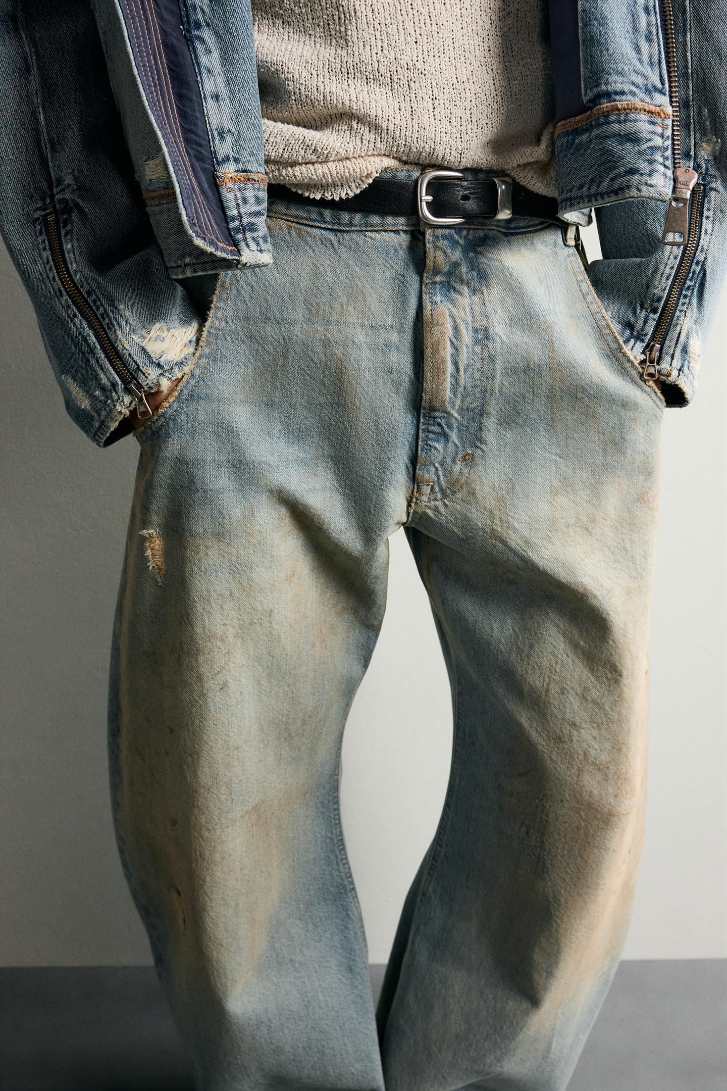 Мужские джинсы Zara Vintage-Effect Loose Barrel-Fit, цвет: Светлый синий — фото 5