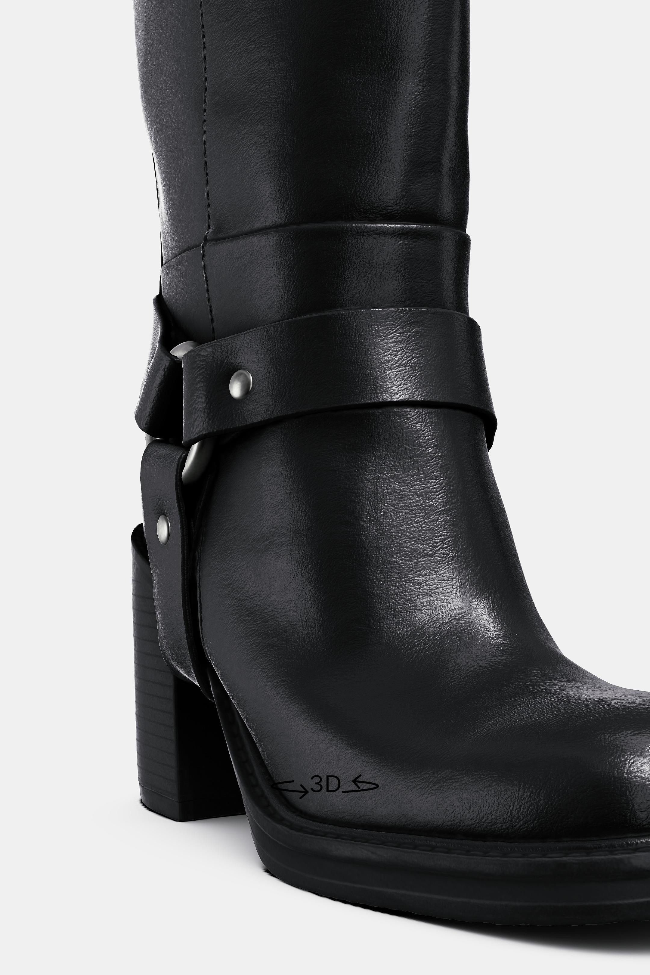 ブラック10 左 ZARA LEATHER SANDALS WITH BLOCK HEEL Black SIZE 10 | 1335