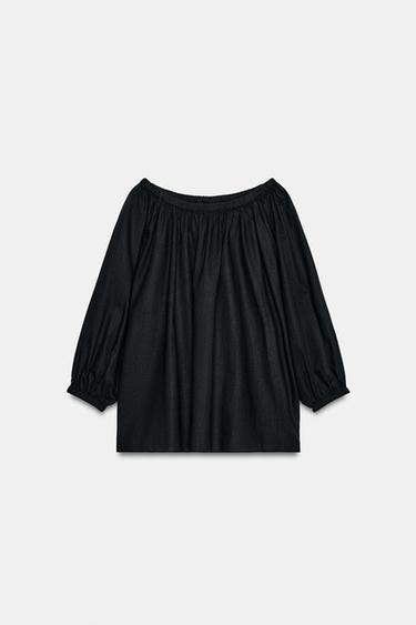 LINEN BLEND BANDEAU TOP - Black by Zara