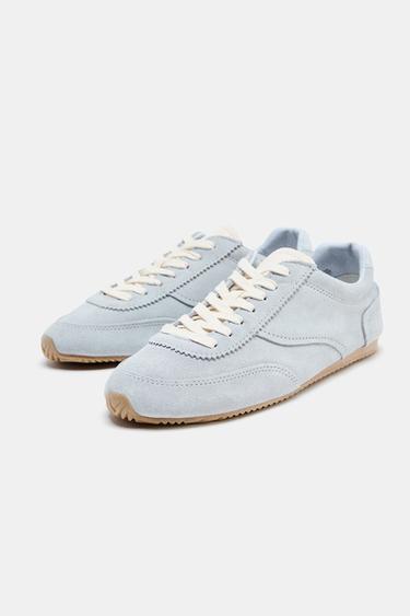 CONTRAST LEATHER TRAINERS - Light Blue by Zara - Image 5