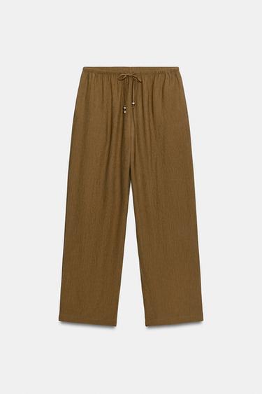 PANTALÓN TEXTURA LAZADA ABALORIOS - kaki-med de Zara