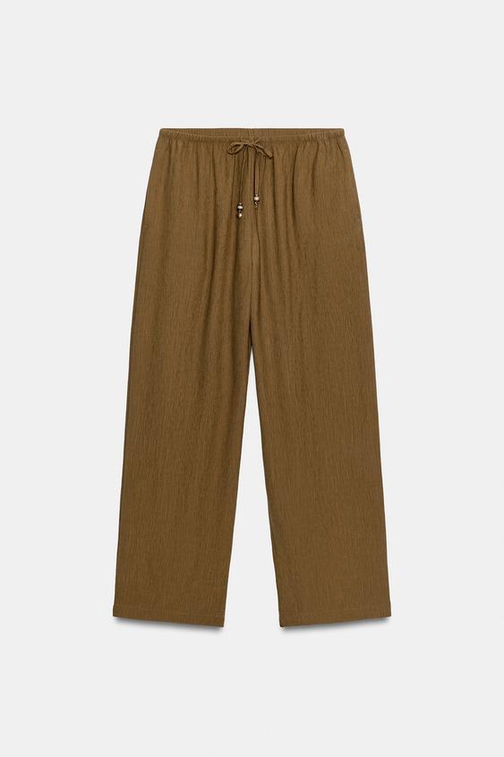 PANTALÓN TEXTURA LAZADA ABALORIOS - kaki-med de Zara - Imagen 0