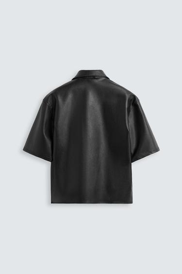 Zara FAUX LEATHER OVERSHIRT - Black