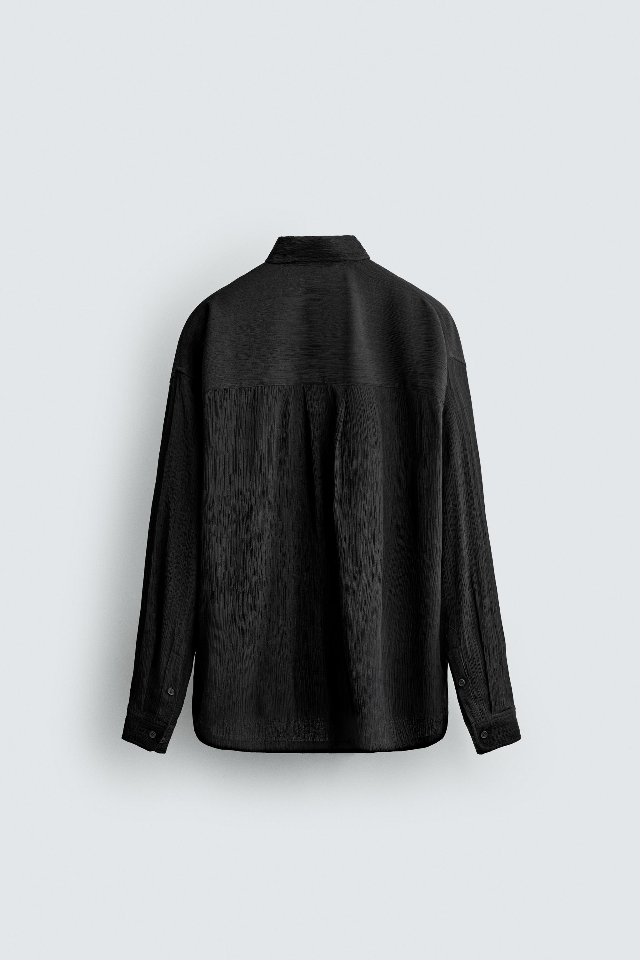 リラックスフィット テクスチャーシャツジャケット - ブラック | ZARA