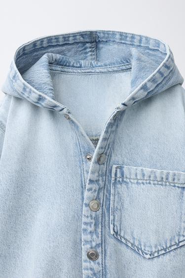 DENIM OVERSHIRT WITH HOODIE - Light blue by Zara - Image 3