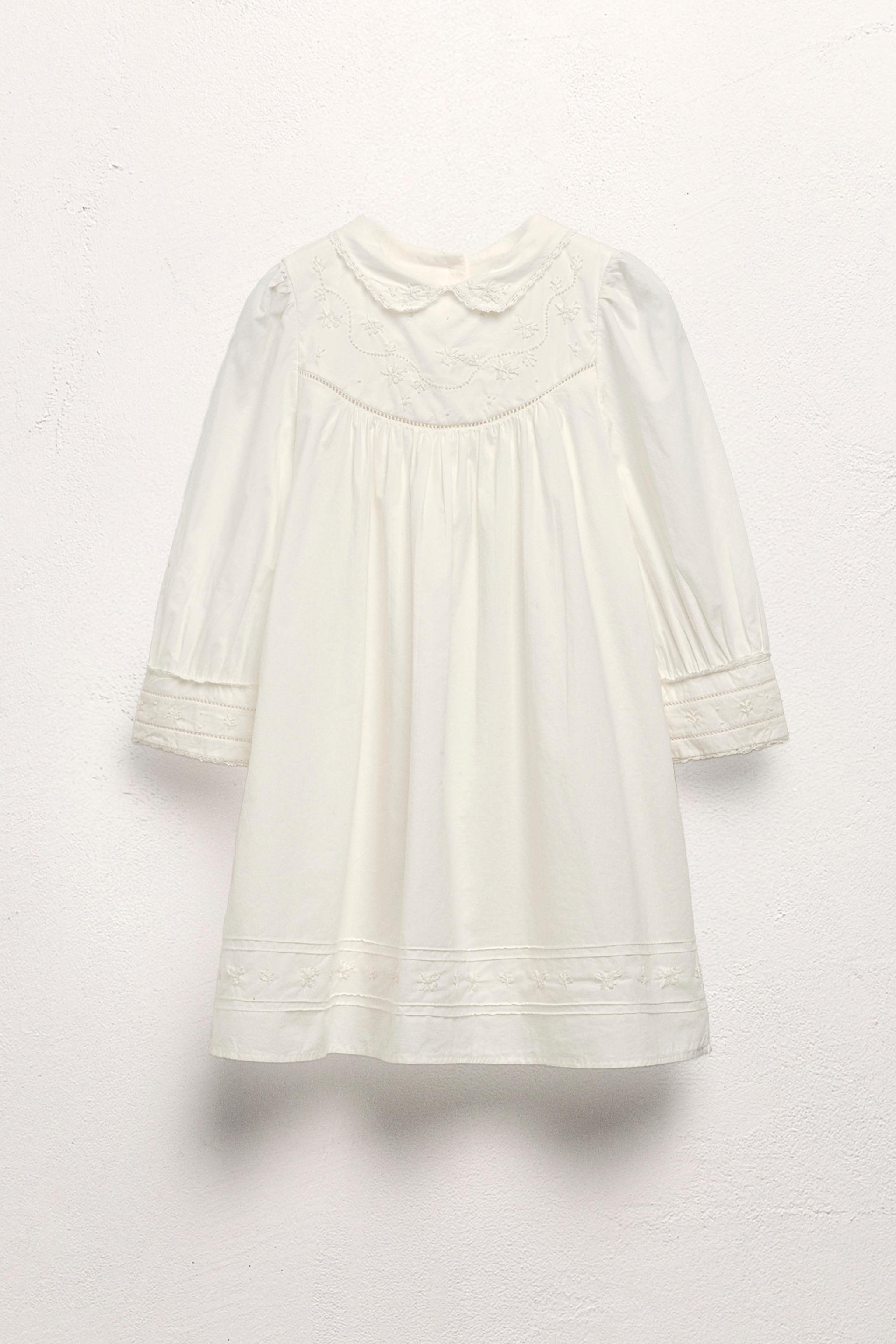 AGES 6-10/ LIMITED EDITION EMBROIDERED FLORAL POPLIN DRESS