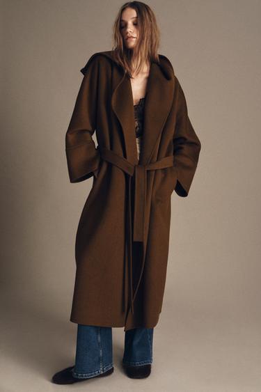 LONG BELTED COAT WITH WOOL ZW COLLECTION LIMITED EDITION - Brown by Zara
