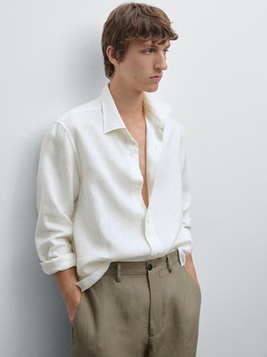Pantalon de costume 100 % lin - Verdâtre de Zara