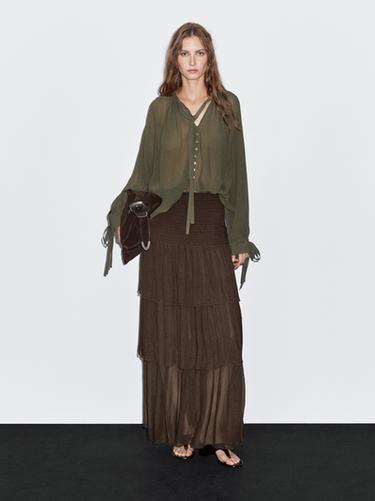 Zara Long ruffled skirt - Chocolate - Image 0