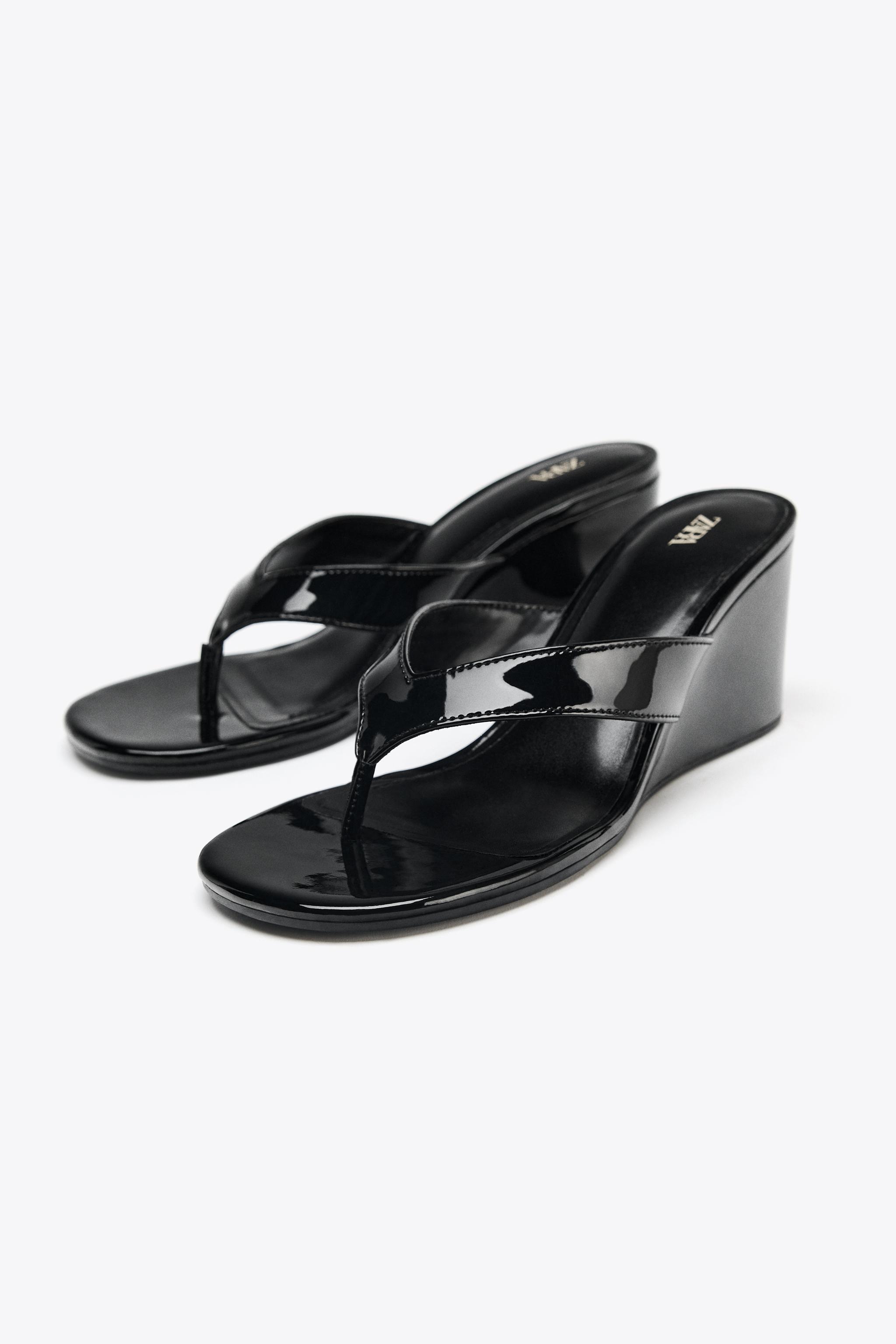 ★ZARA★ PATENT WEDGE SANDALS PATENT WEDGE SANDALS - Black | ZARA Canada