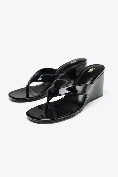 PATENT-EFFECT WEDGE SANDALS - Black by Zara - Image 2