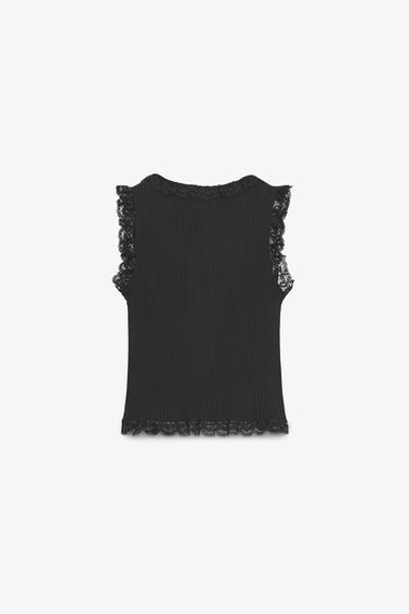 LACE BUTTON TOP - Black by Zara - Image 4